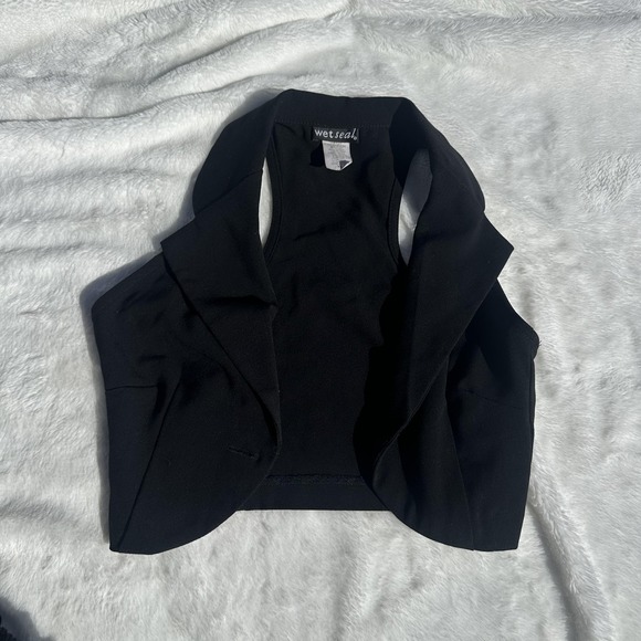 Wet Seal Crop Vest XS Y2K Vintage Black Blazer Sleeveless Open Front Top USA - Picture 1 of 7